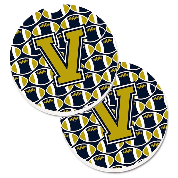 Carolines Treasures Letter V Football Blue and Gold Set of 2 Cup Holder Car Coaster CJ1074-VCARC - main